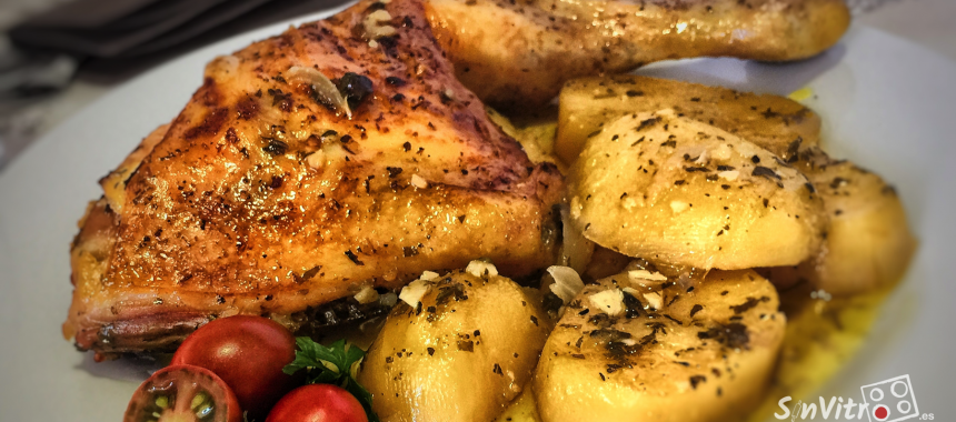 Pollo del corral asado al vino blanco